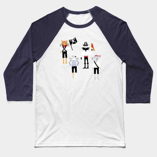 Pirate Cats Baseball T-Shirt by NicSquirrell